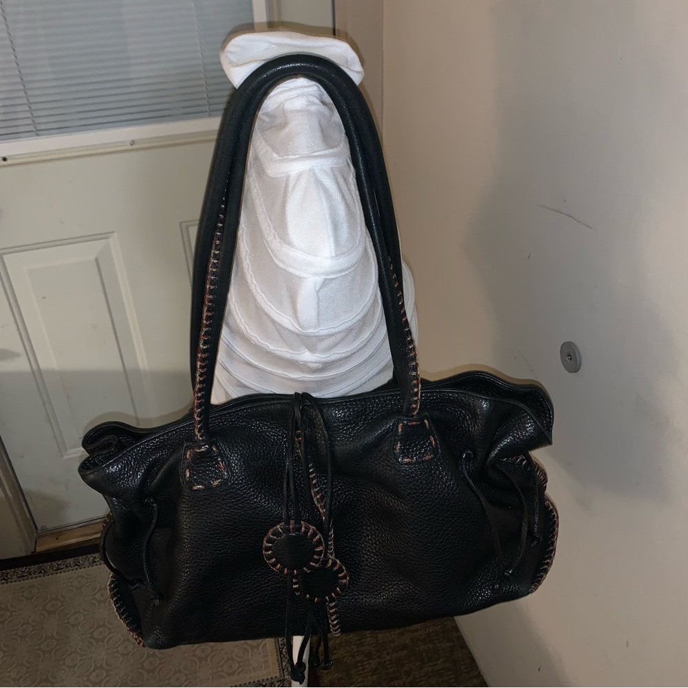 Fatto a Mano by Carlos Falchi black pebble leather shoulder bag